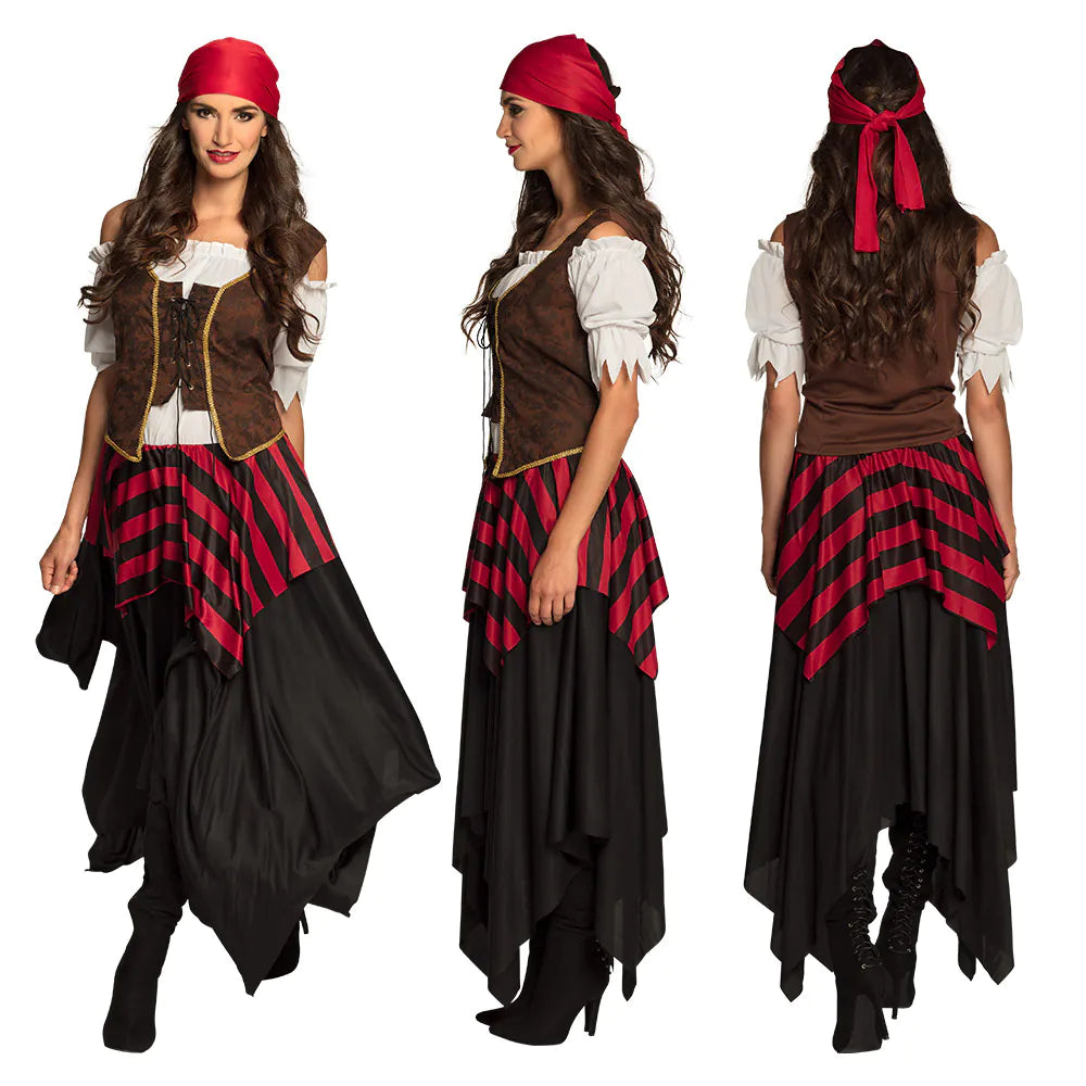 Piraten Kostüm Damen Piratin Tornado authentisches Outfit mit Rock Bluse Bandana 44/46 6