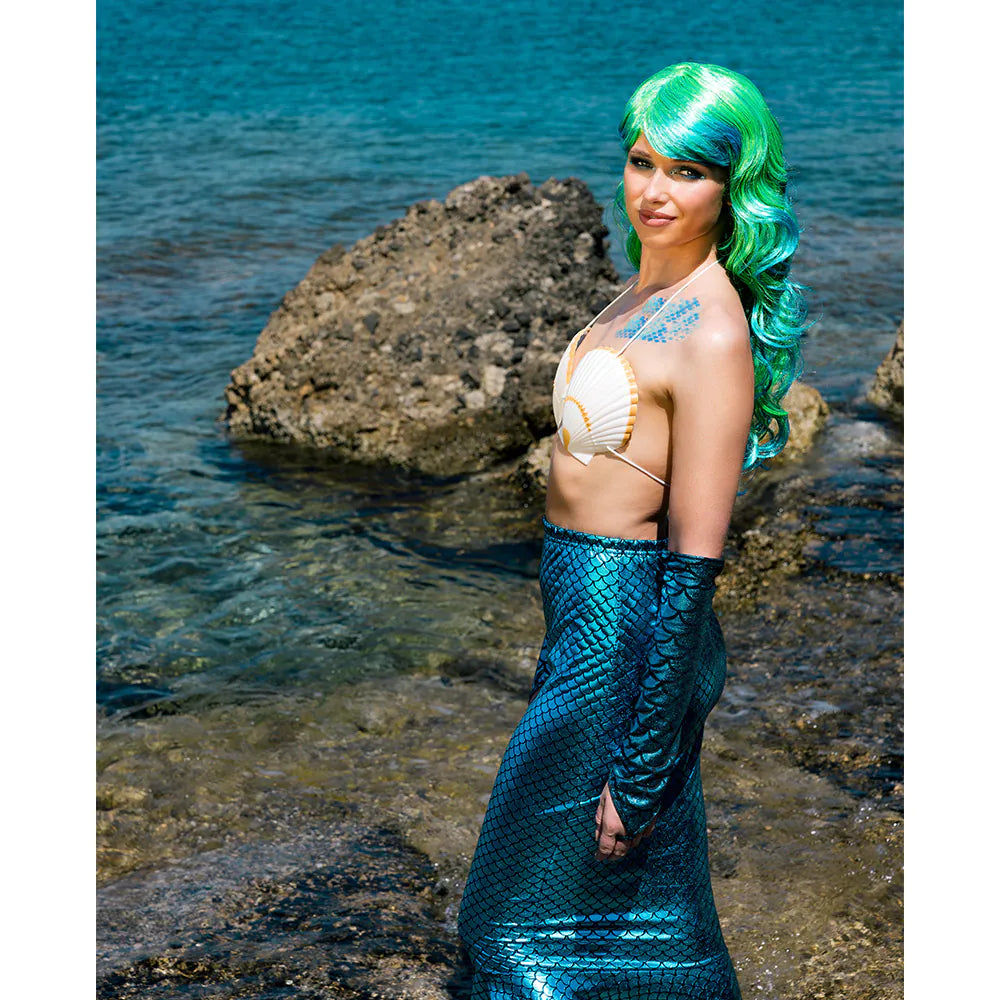 Aqua Wig – Long green-blue women's wig with waves &amp; bangs for carnival 6