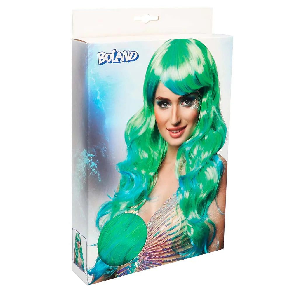Aqua Wig – Long green-blue women's wig with waves &amp; bangs for carnival 2