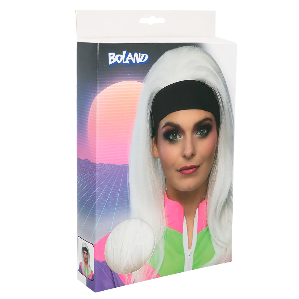 Perücke Retro Babe weiße 80er-Jahre Perücke mit Stirnband 11