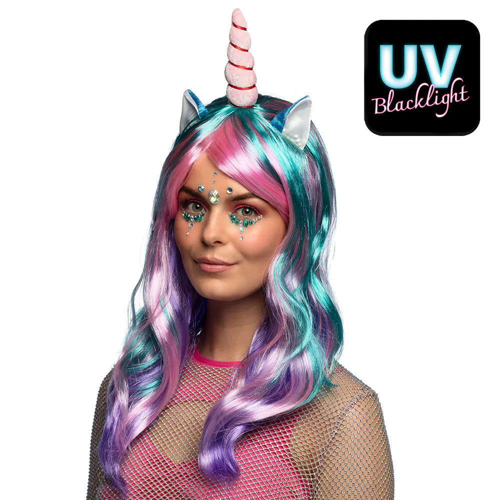 Daydream UV Unicorn Wig – Colorful Women's Wig with Horn &amp; Blacklight Effect