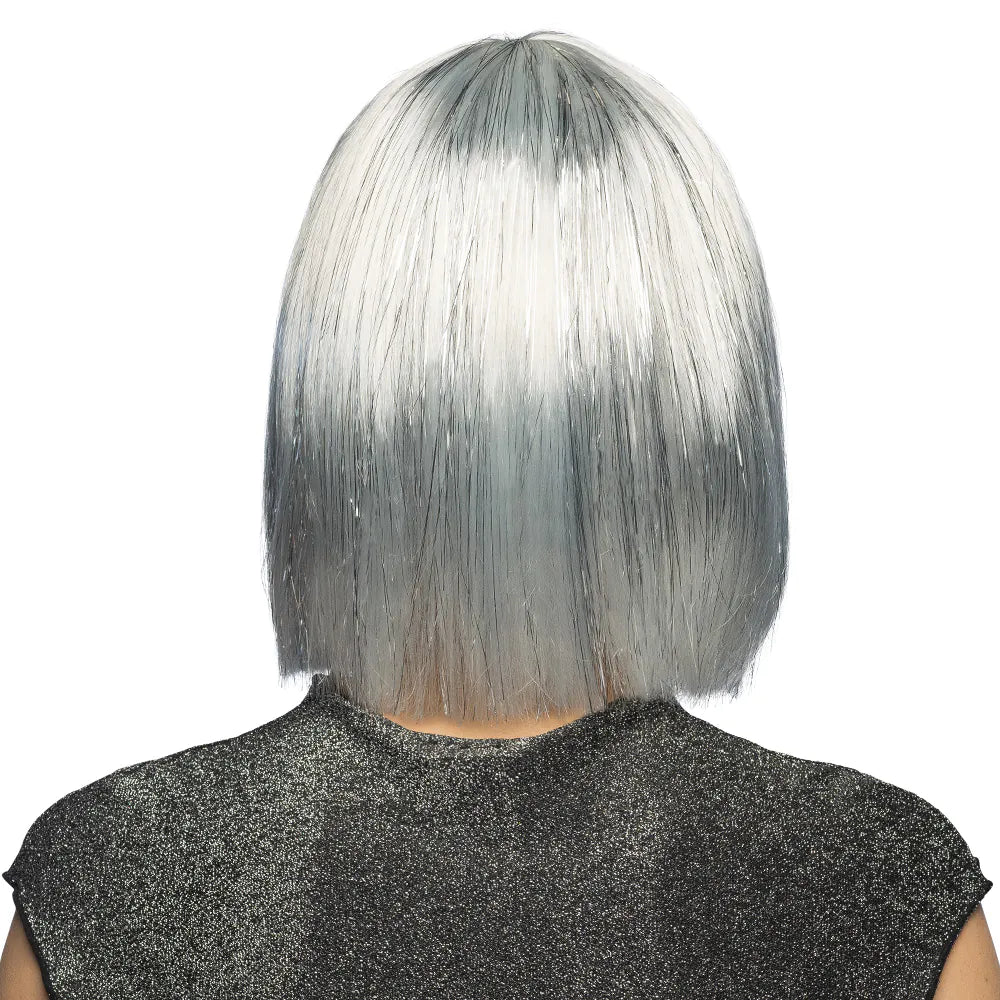 Perücke Gigi Glamour – Weiße Bob-Perücke mit Pony im silbernen Lame-Look 3