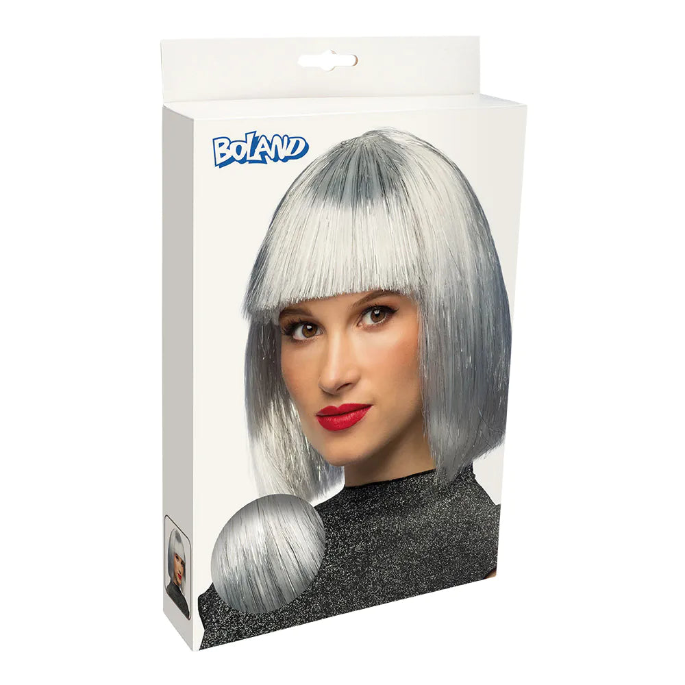 Perücke Gigi Glamour – Weiße Bob-Perücke mit Pony im silbernen Lame-Look 4