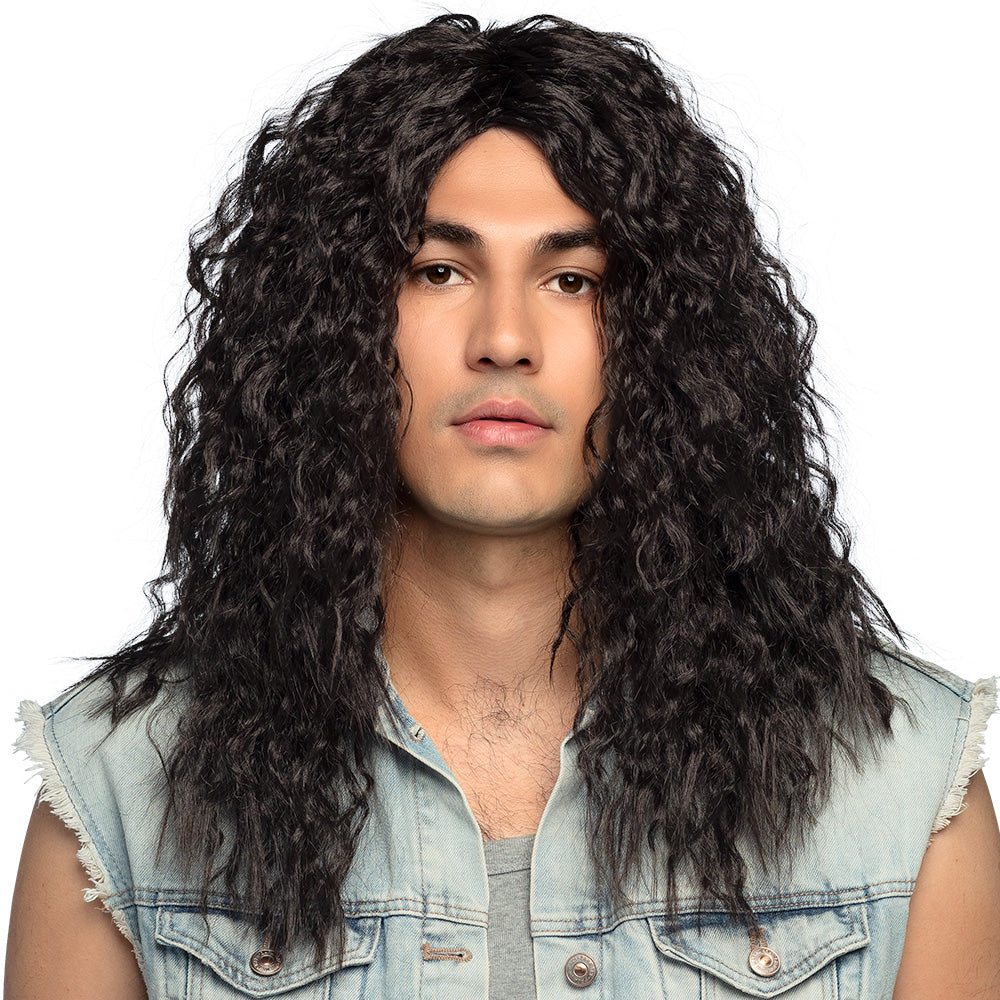 Mick Wig – long black curly wig in a rockstar look for men