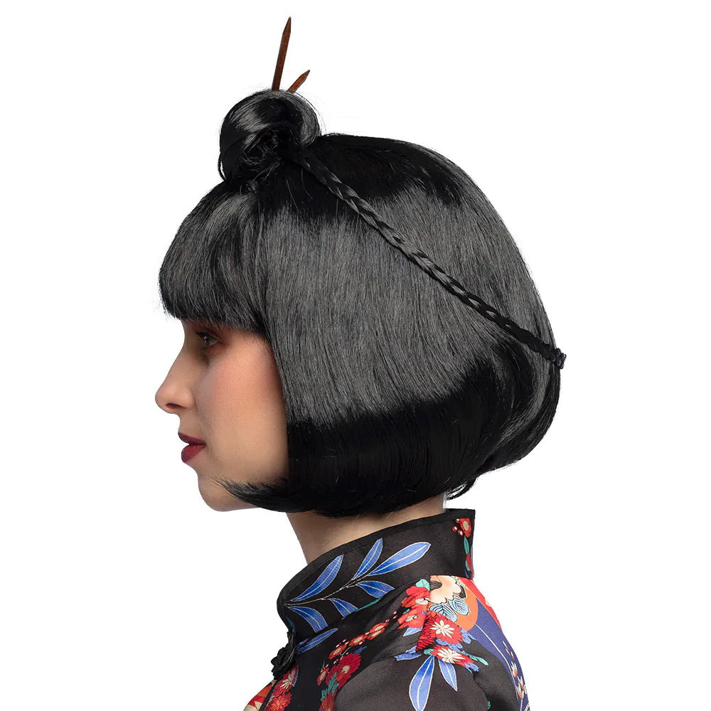 Chinese Courtesan wig – black geisha wig with chopsticks 2