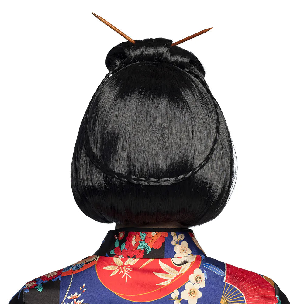 Chinese Courtesan wig – black geisha wig with chopsticks 3