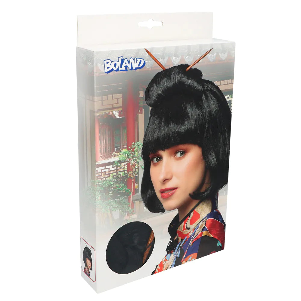 Chinese Courtesan wig – black geisha wig with chopsticks 4