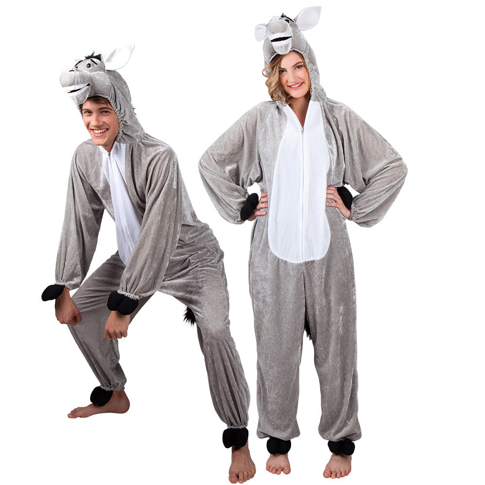 Donkey plush costume, animal costume in grey, funny and warm for women and men, 2 sizes 6