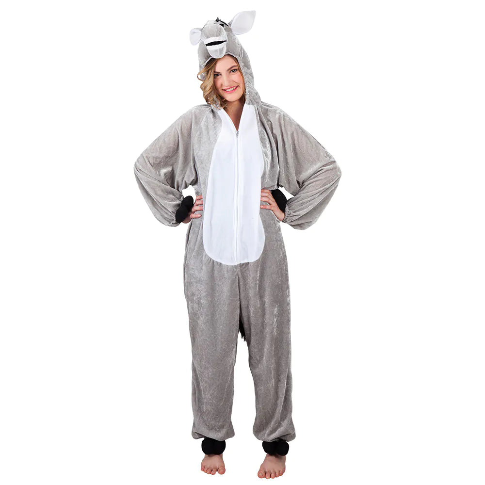 Donkey plush costume, animal costume in grey, funny and warm for women and men, 2 sizes 2