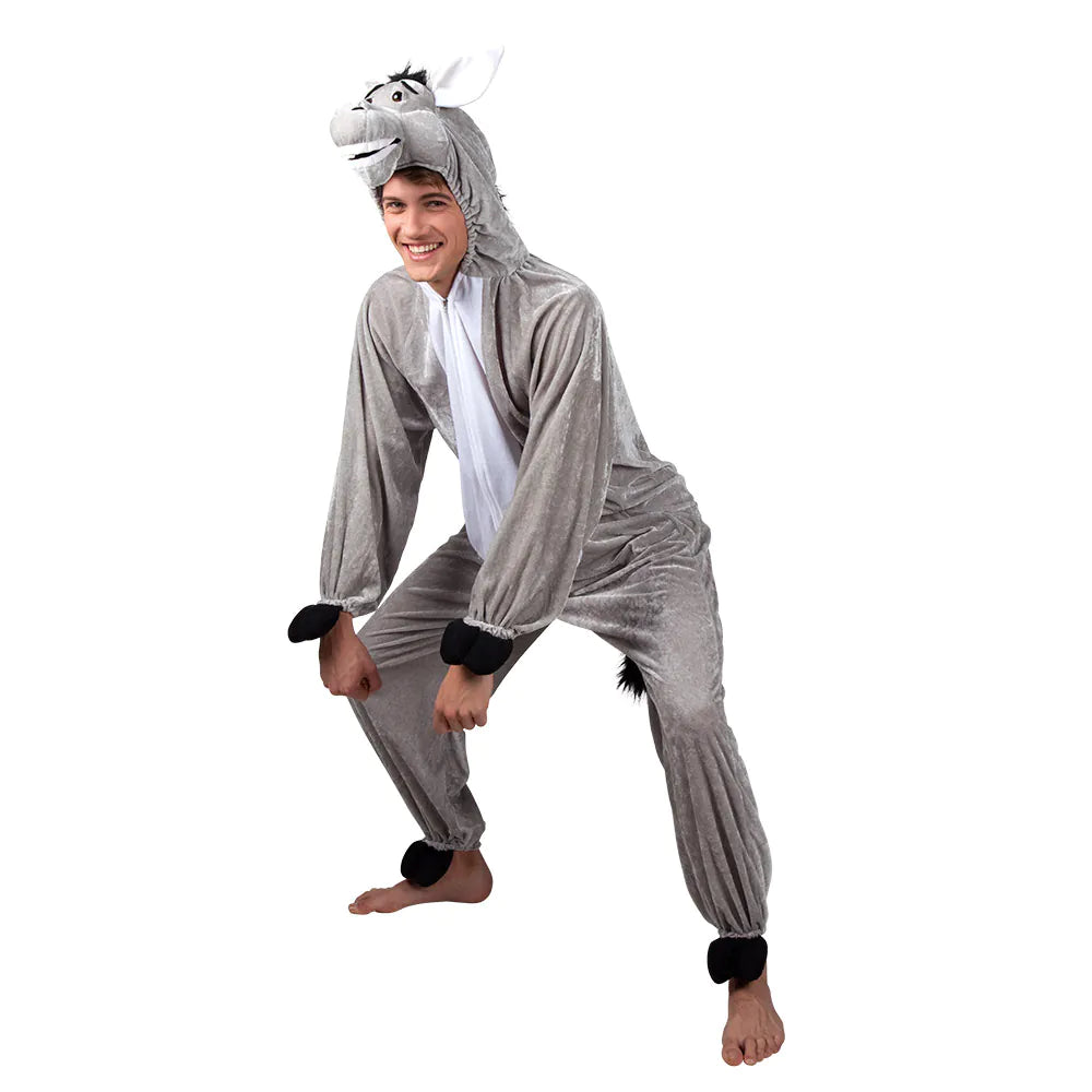 Donkey plush costume, animal costume in grey, funny and warm for women and men, 2 sizes 3