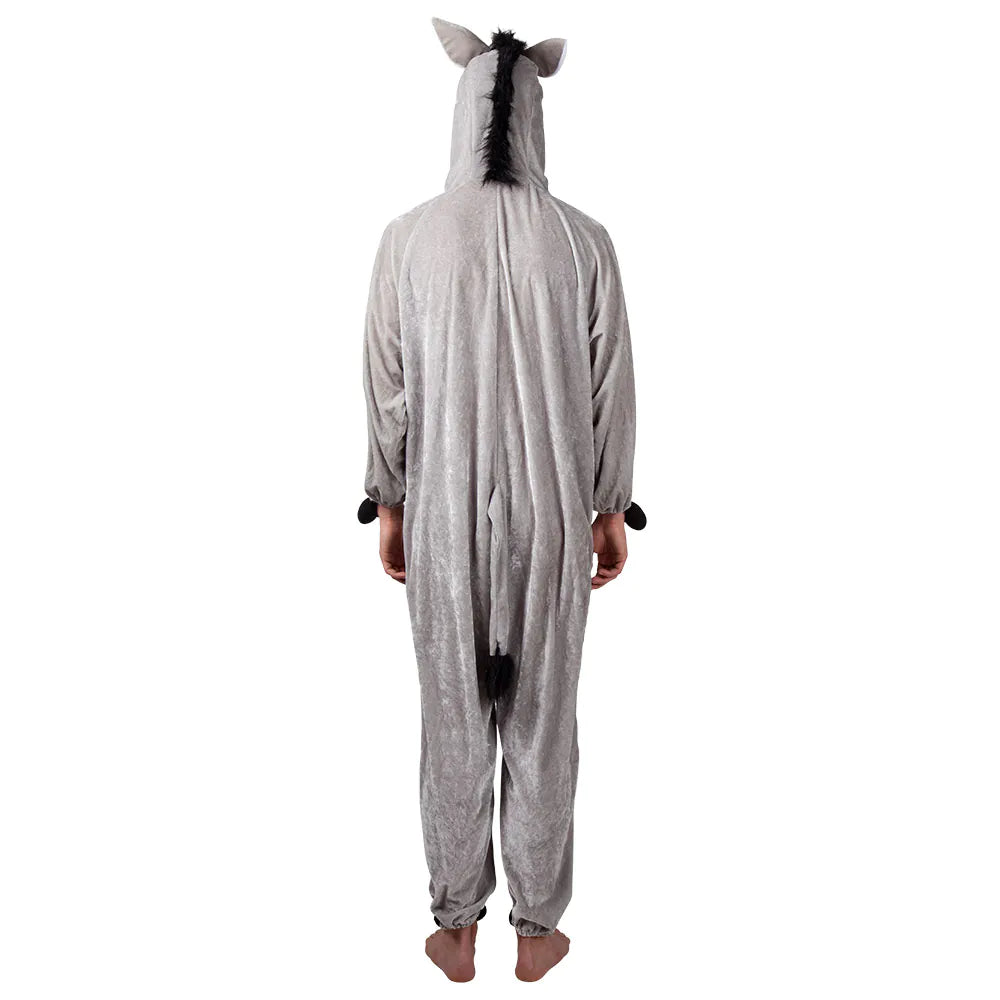 Donkey plush costume, animal costume in grey, funny and warm for women and men, 2 sizes 4