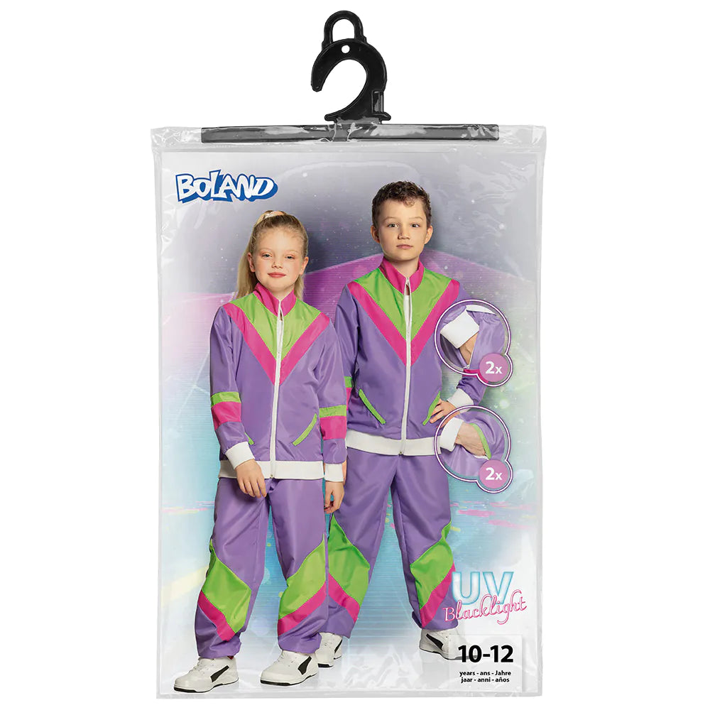 Retro 80s UV tracksuit for children, size 10-12 years, neon costume 8
