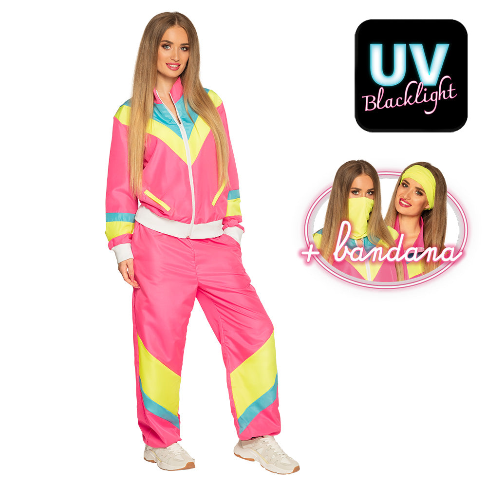 Trainingsanzug Retro Damen 80-er neon-rosa UV Größenauswahl 12