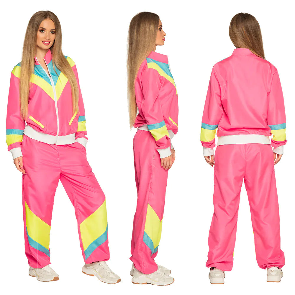 Trainingsanzug Retro Damen 80-er neon-rosa UV Größenauswahl 15