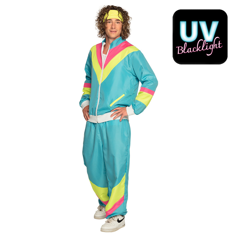 Trainingsanzug Retro Herren 80-er in neon-blau UV Auswahl