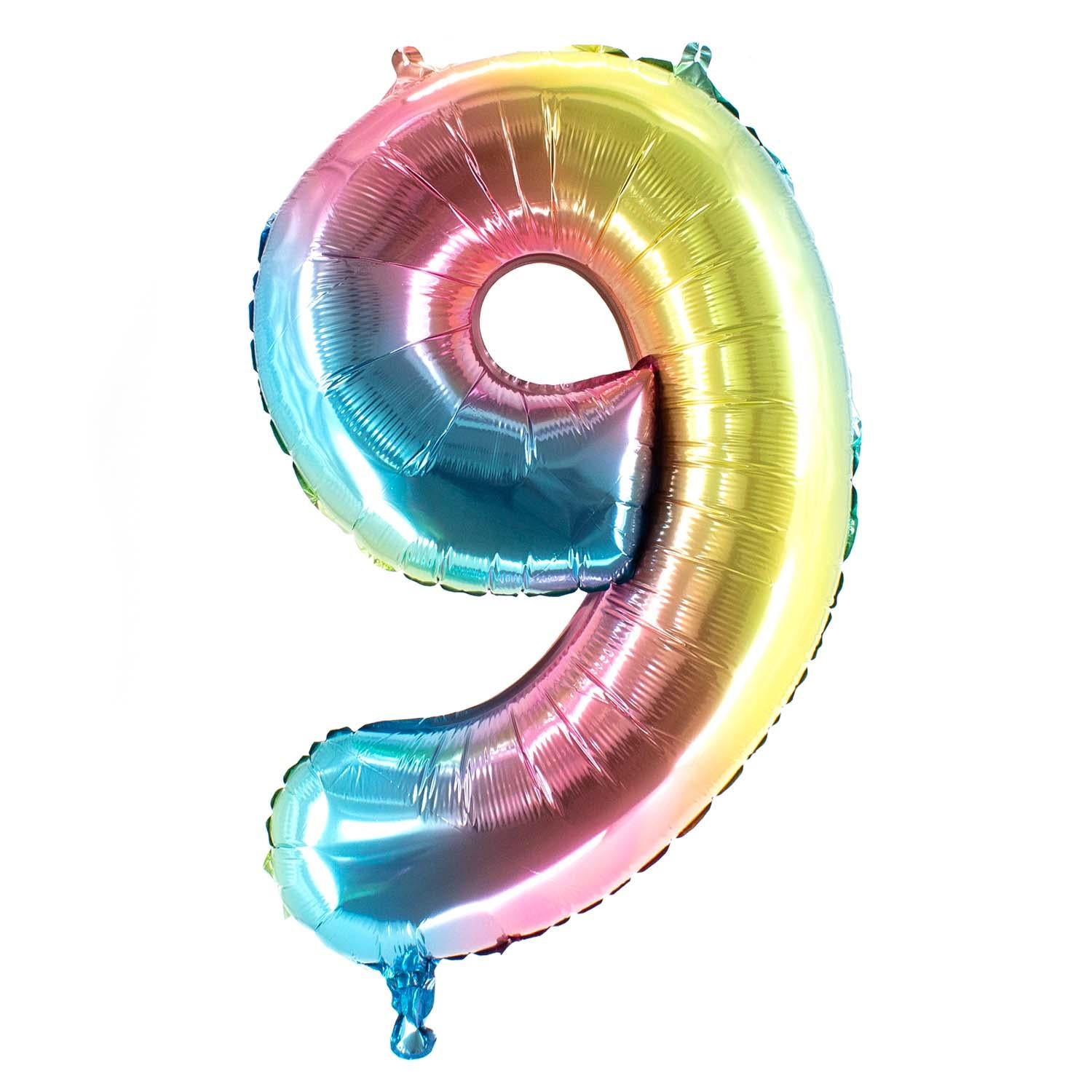 Foil balloons, number balloon, rainbow, 100 cm, numbers 0 to 9, shiny 14