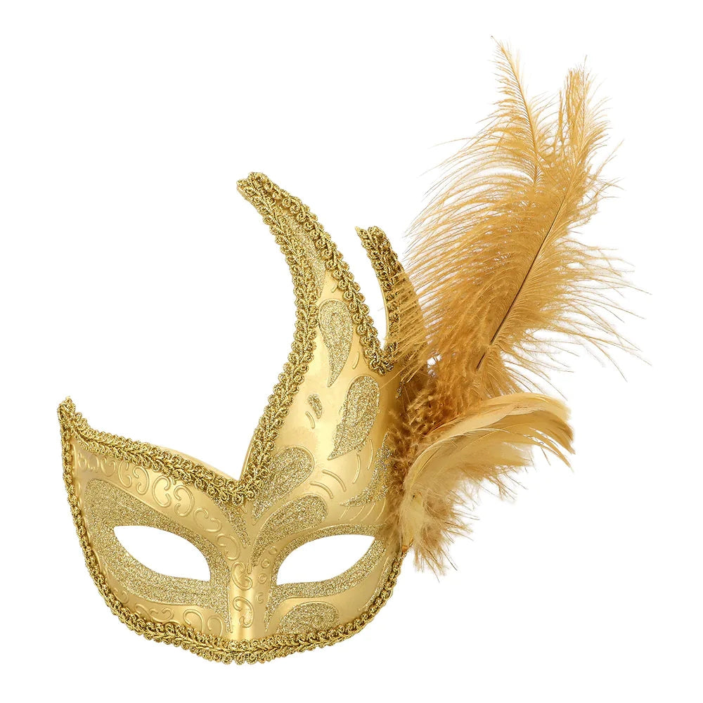 Augenmaske Venice Prezioso gold – Venezianische Maske mit Feder für Karneval 1