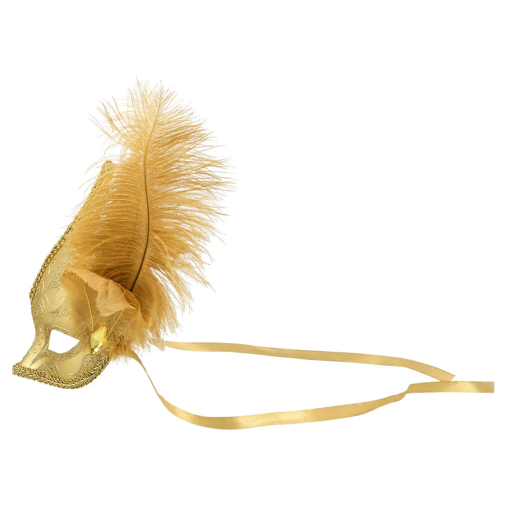 Augenmaske Venice Prezioso gold – Venezianische Maske mit Feder für Karneval 3