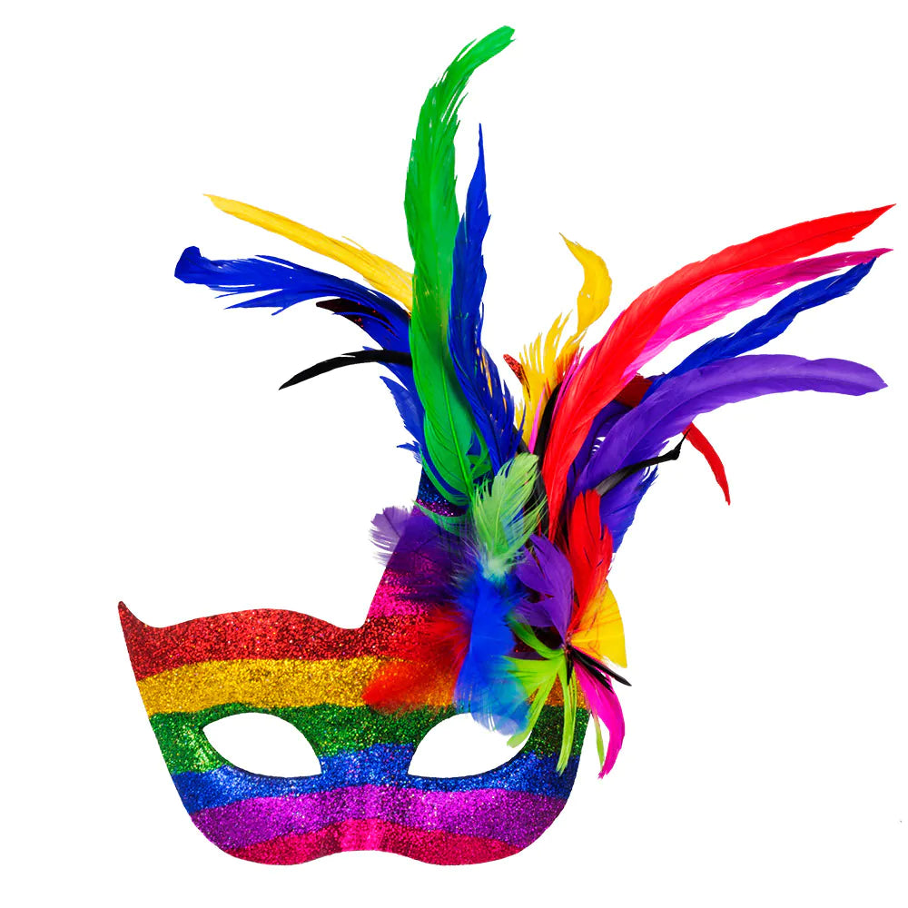 Augenmaske Venice Arcobaleno – Regenbogen-Maske mit Federn für Karneval & Party 2
