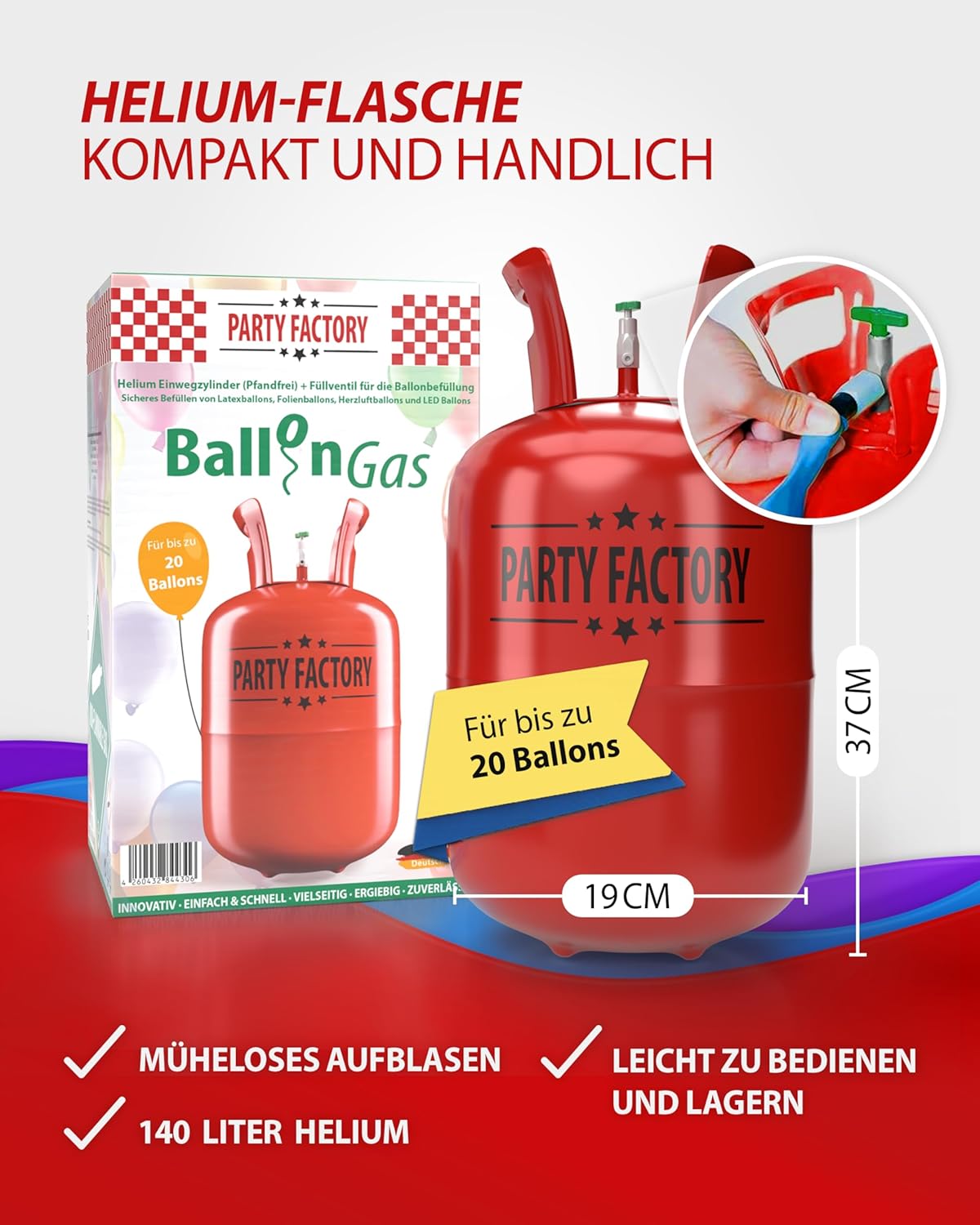 Helium balloon gas for up to 20 balloons, 0.14m³ disposable cylinder 6