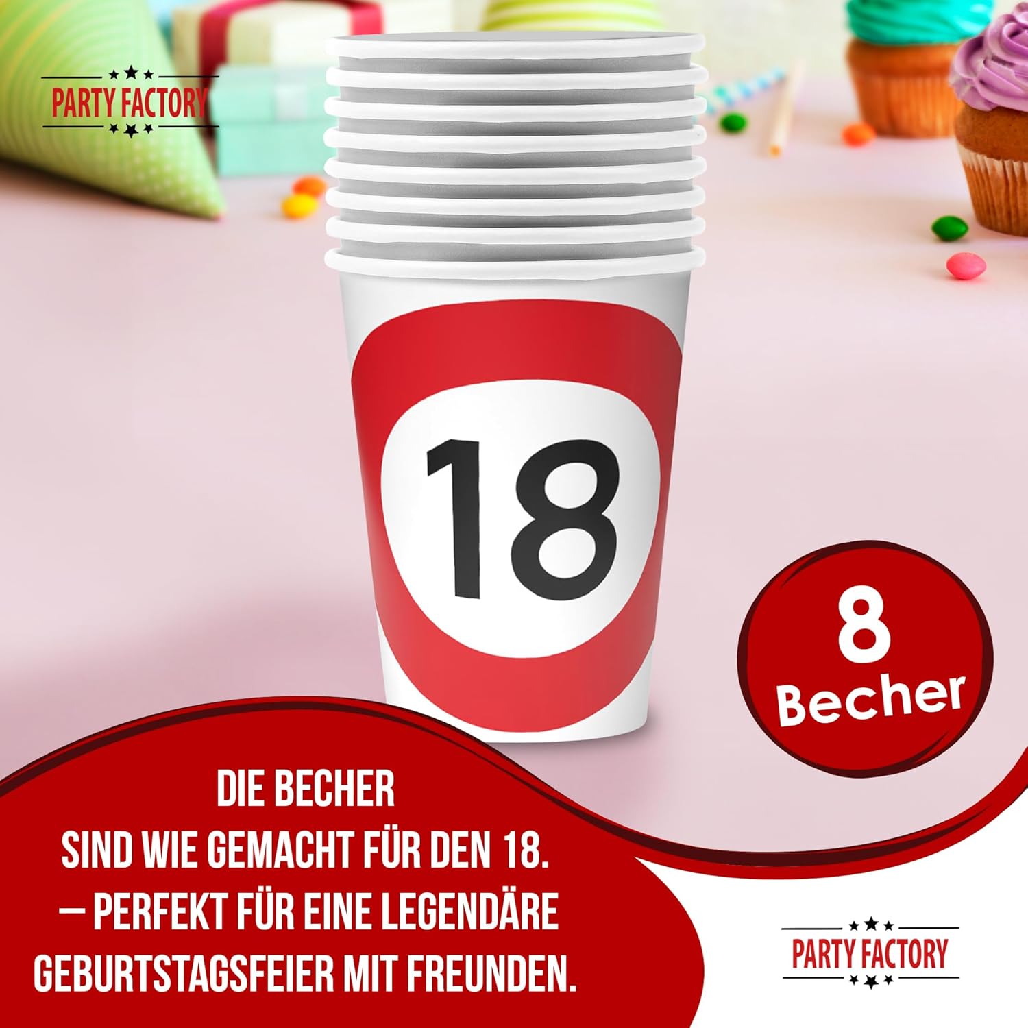 Becher Happy Birthday 18 8er-Pack 250 ?ml Deko für den 18. Geburtstag 2