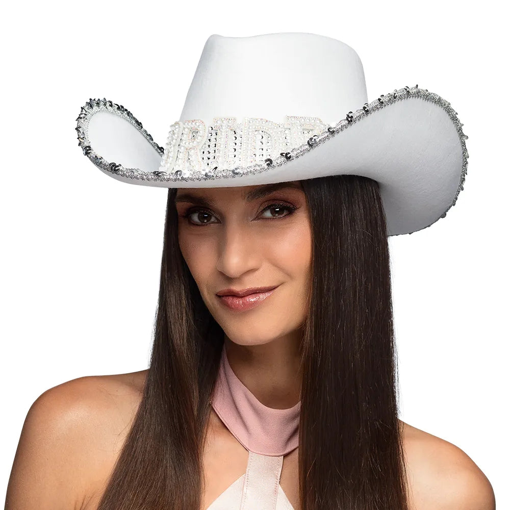 Bride Hut weiß stylischer Cowboyhut mit Glitzer für JGA 1