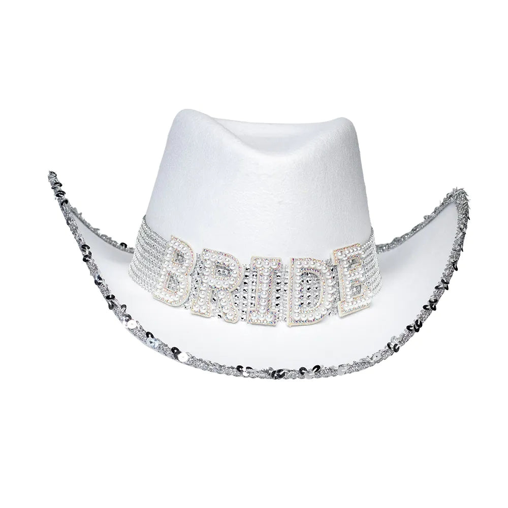 Bride Hut weiß stylischer Cowboyhut mit Glitzer für JGA 2