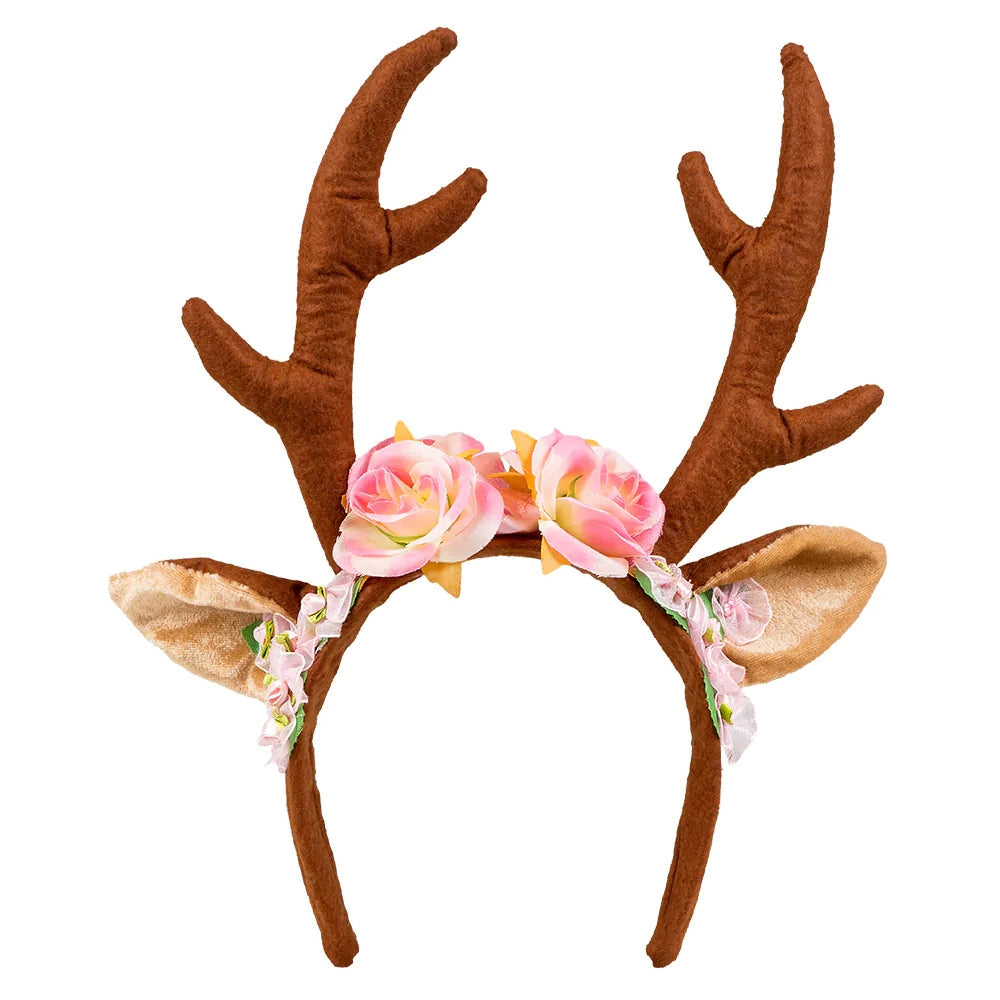 Diadem Lovely Reindeer Rentier Haarreif mit Geweih Blumenkranz 2