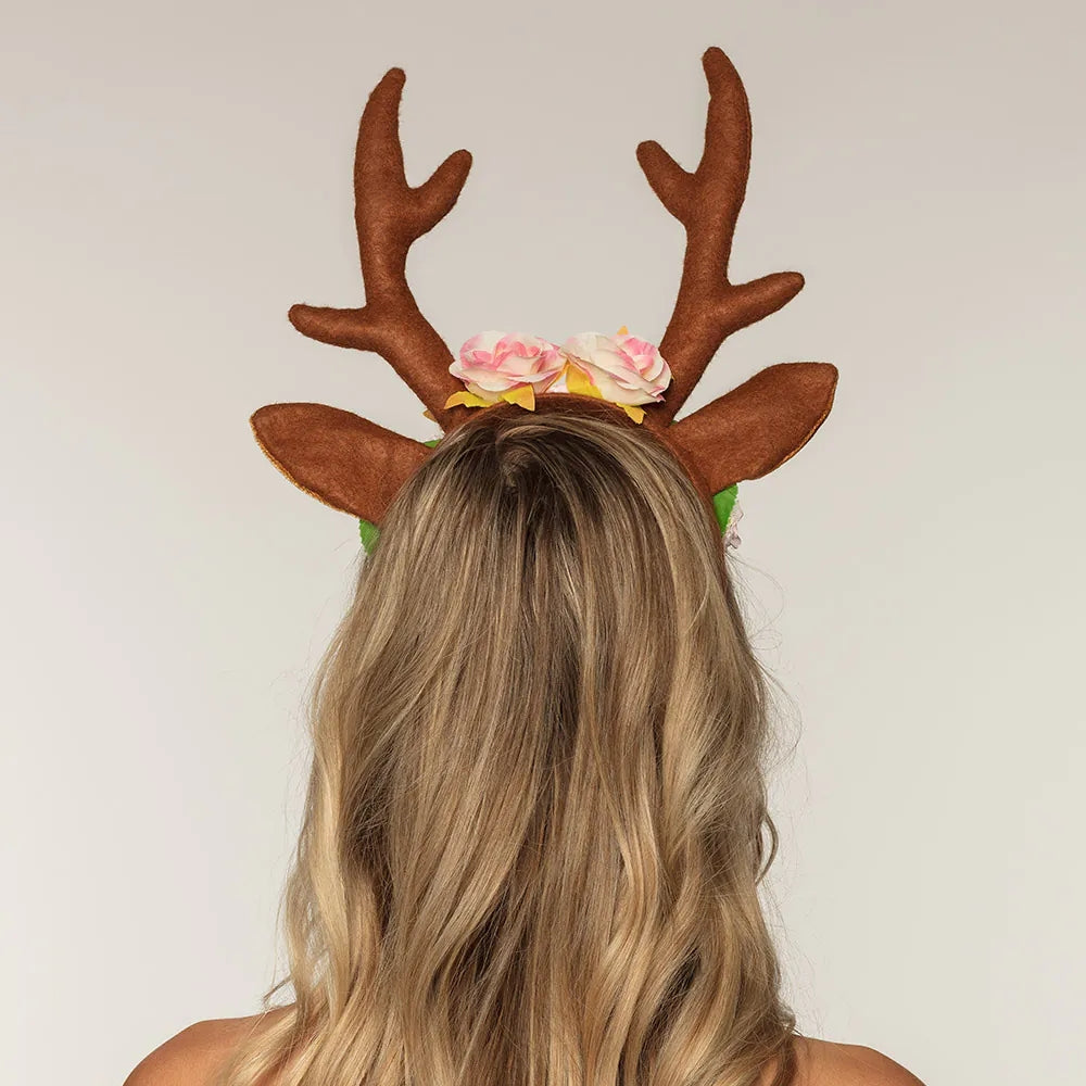 Diadem Lovely Reindeer Rentier Haarreif mit Geweih Blumenkranz 3
