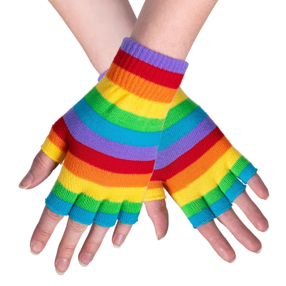Fingerlose Handschuhe Regenbogen bunte Armstulpen 2