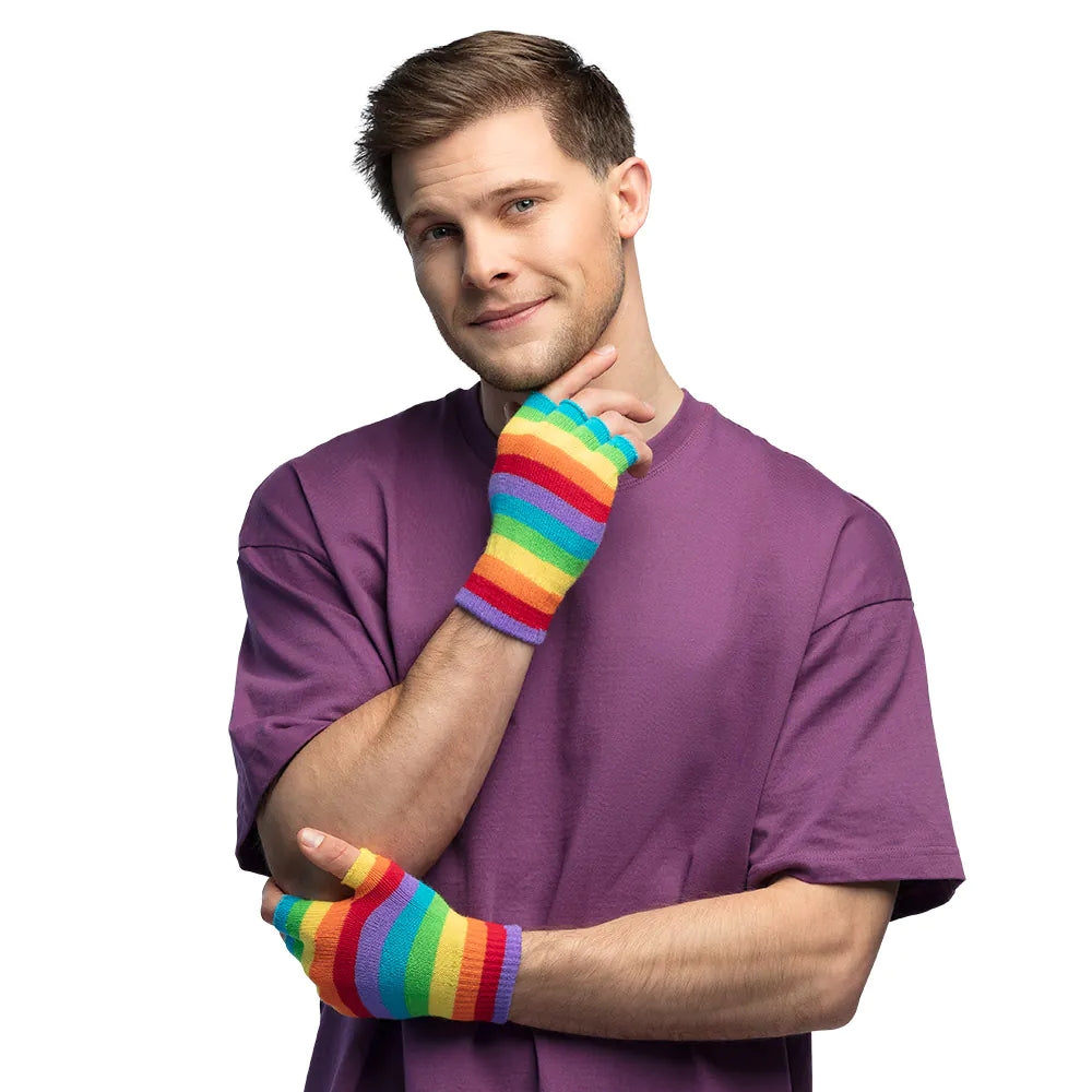 Fingerlose Handschuhe Regenbogen bunte Armstulpen 3
