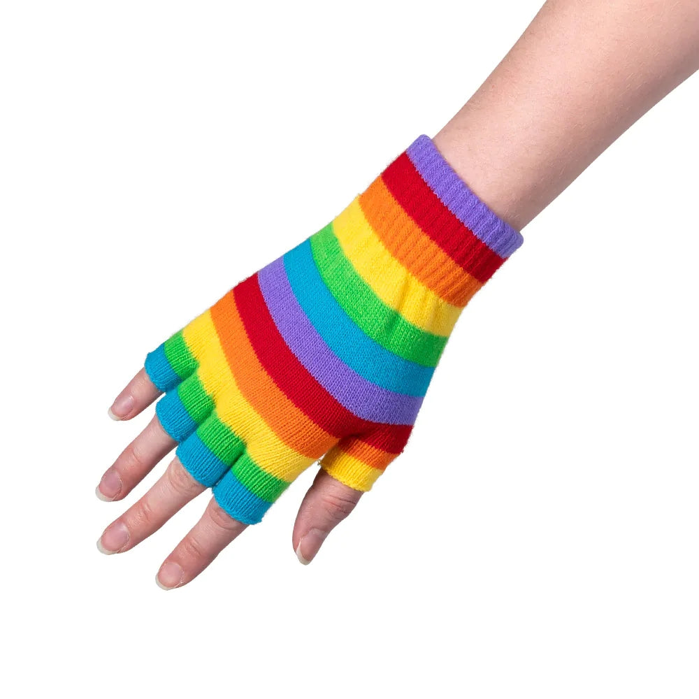 Fingerlose Handschuhe Regenbogen bunte Armstulpen 4