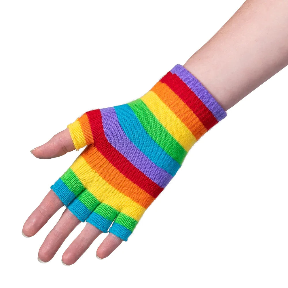 Fingerlose Handschuhe Regenbogen bunte Armstulpen 5
