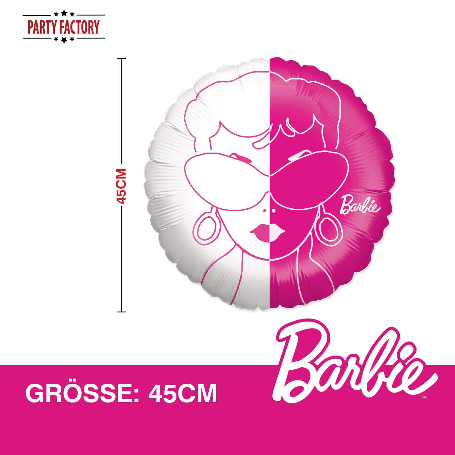Folienballon Barbie pink weiß rund ø45 cm 3