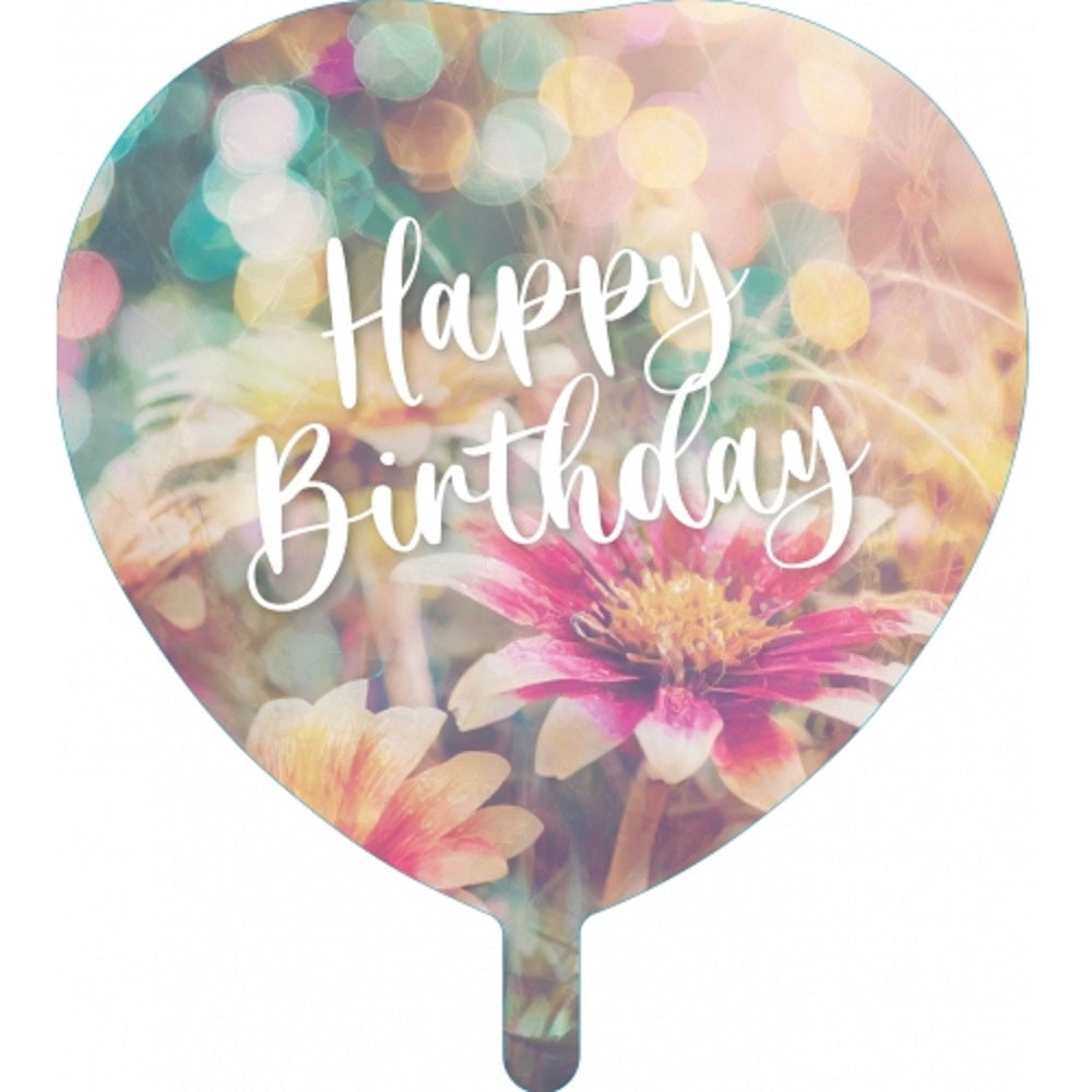 Folienballon Happy Birthday Herz rosa mit Blumen 45cm
