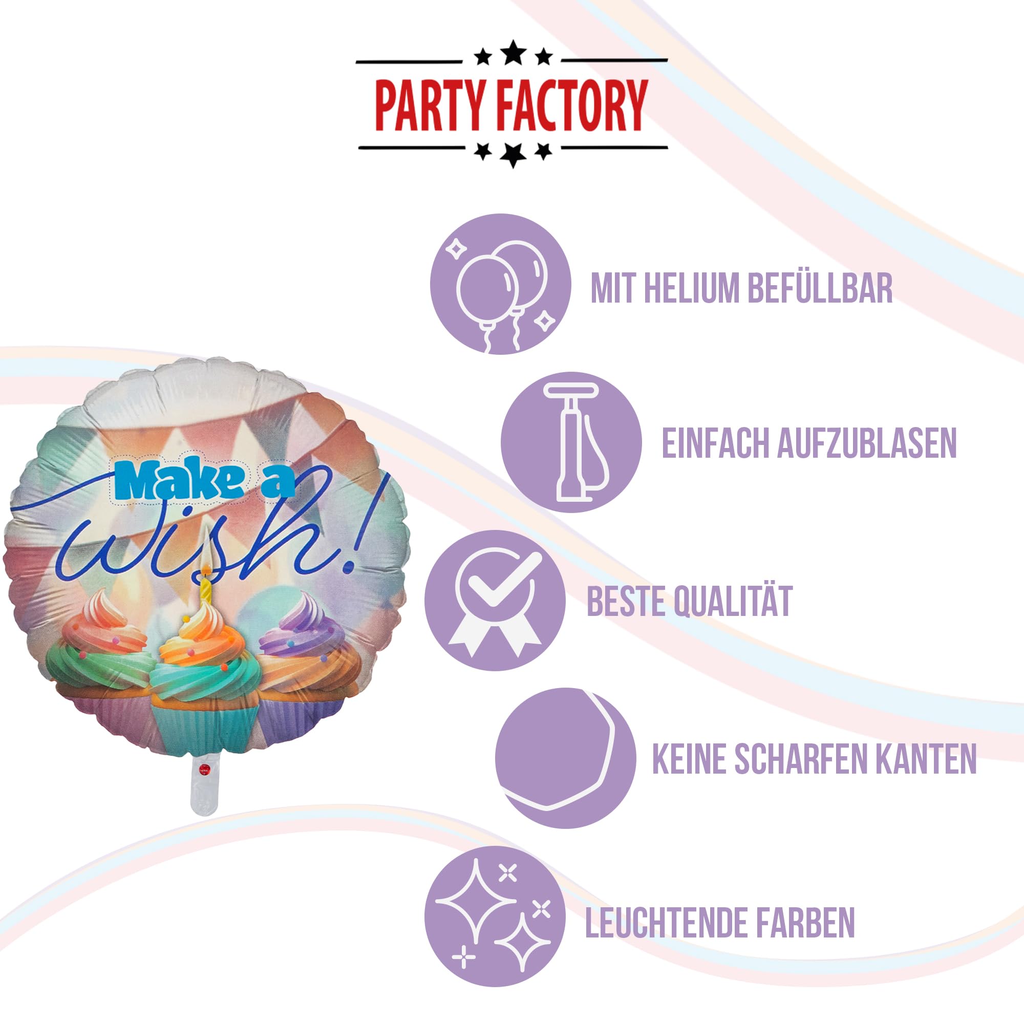 Folienballon Happy Birthday Pastel Rund 45cm Make a wish! 5