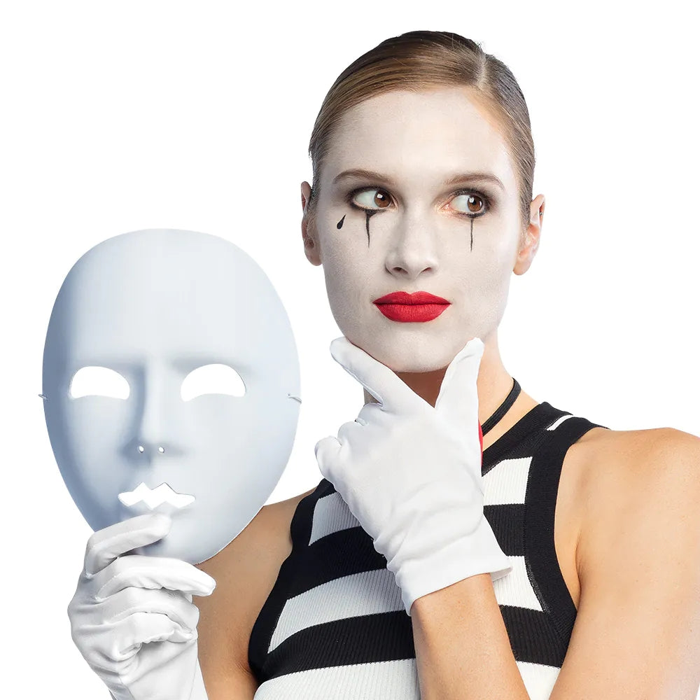 Gesichtsmaske Pantomime weiß – neutrale Maske für Karneval, Theater & Party