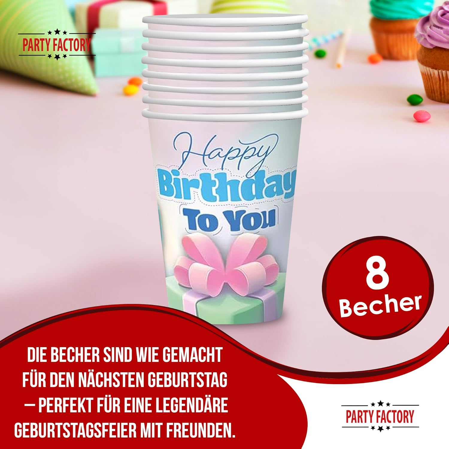 Happy Birthday Pastel Mugs – Pack of 8, 250 ml, delicate colors for the party 2