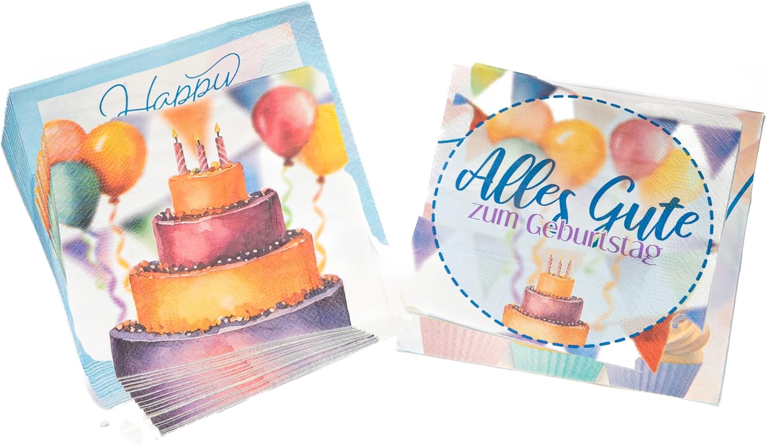 Happy Birthday Servietten Pastell Watercolor 3-lagig 20er