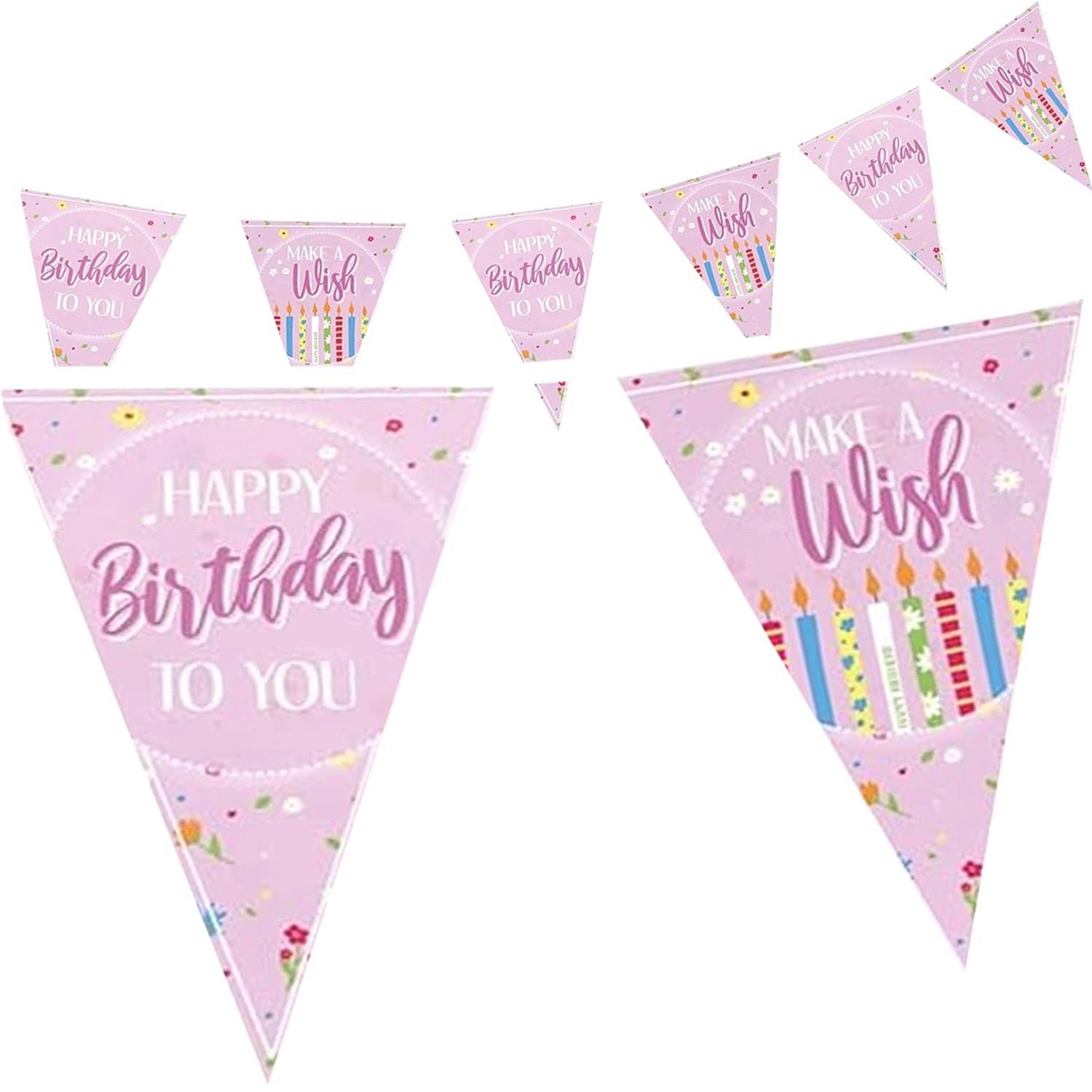 Happy Birthday Wimpelkette zartes rosa Geburtstagsgirlande 4–5 m 1
