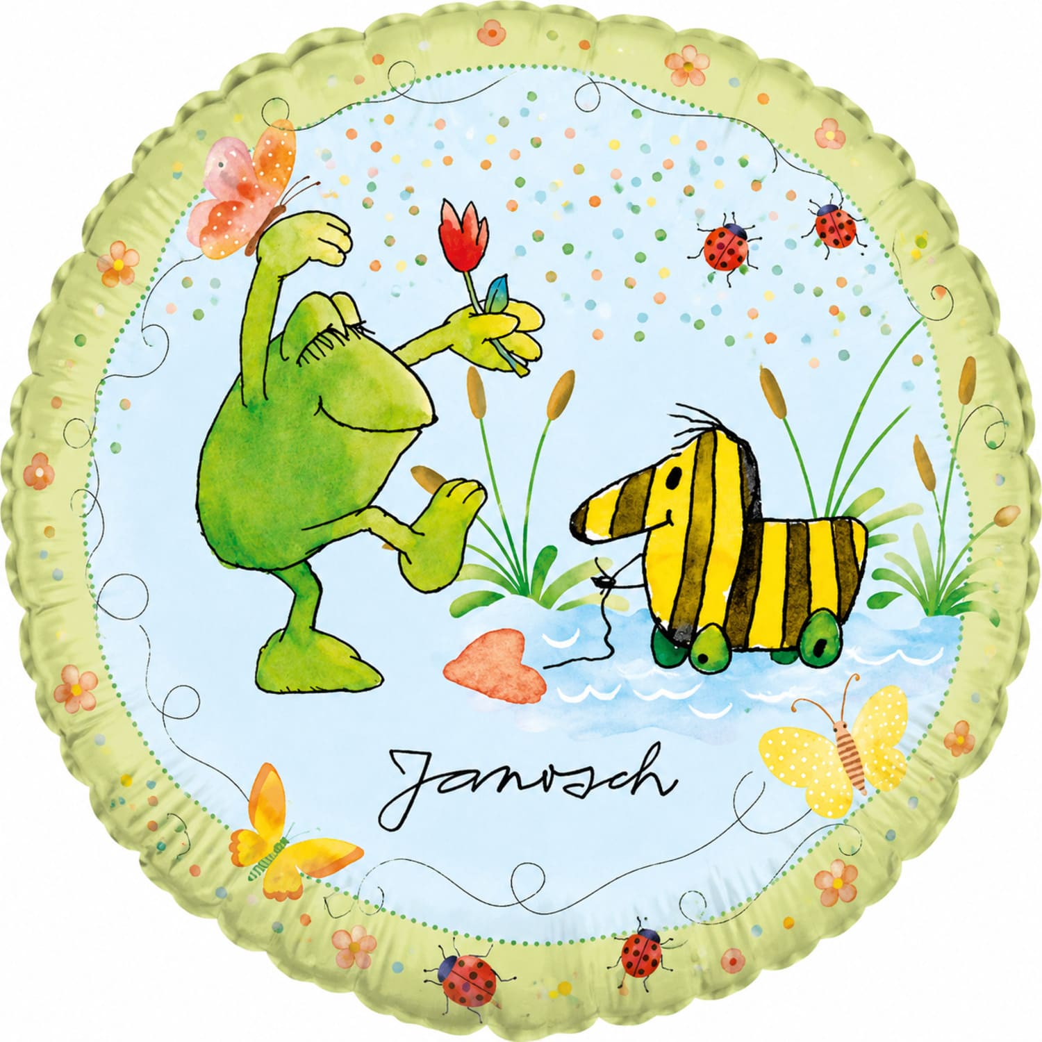 Janosch Folienballon Frosch & Tigerente hellblau rund 45 cm 1