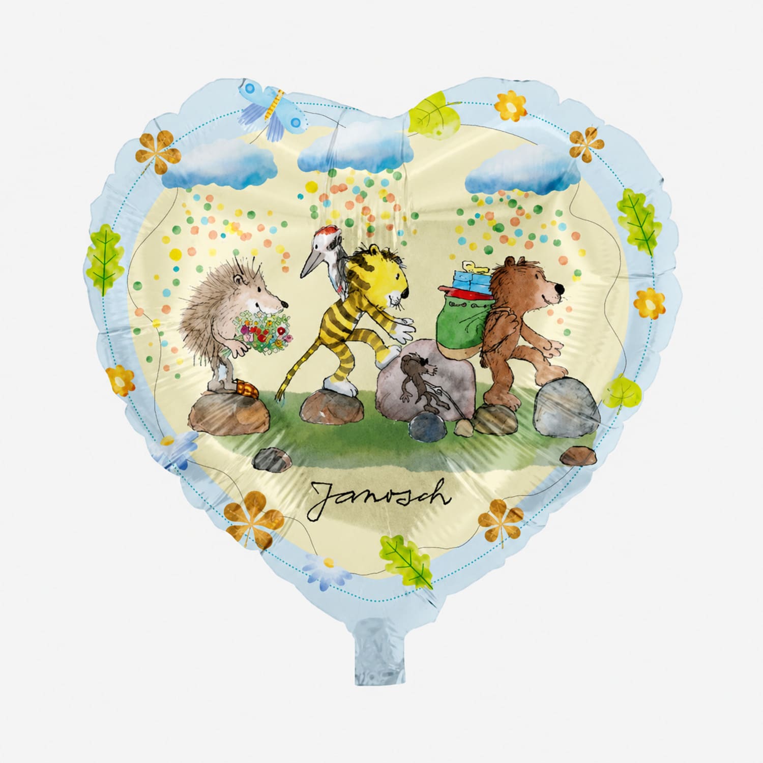 Janosch Folienballon Tiger & Bär gelb hellblau Herzform 45 cm 1