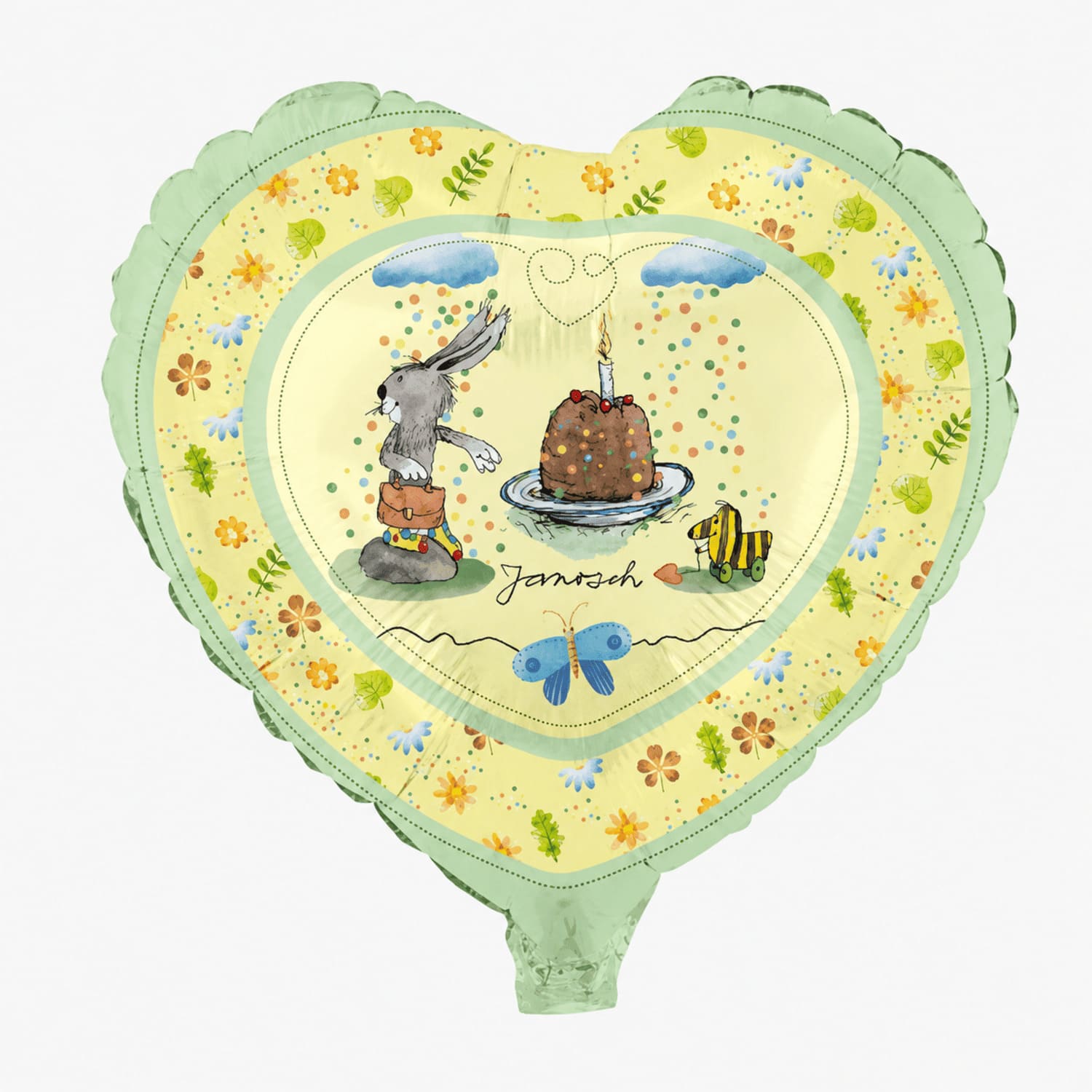 Janosch Folienballon Tigerente & Hase gelb-grün Herzform 45 cm 1