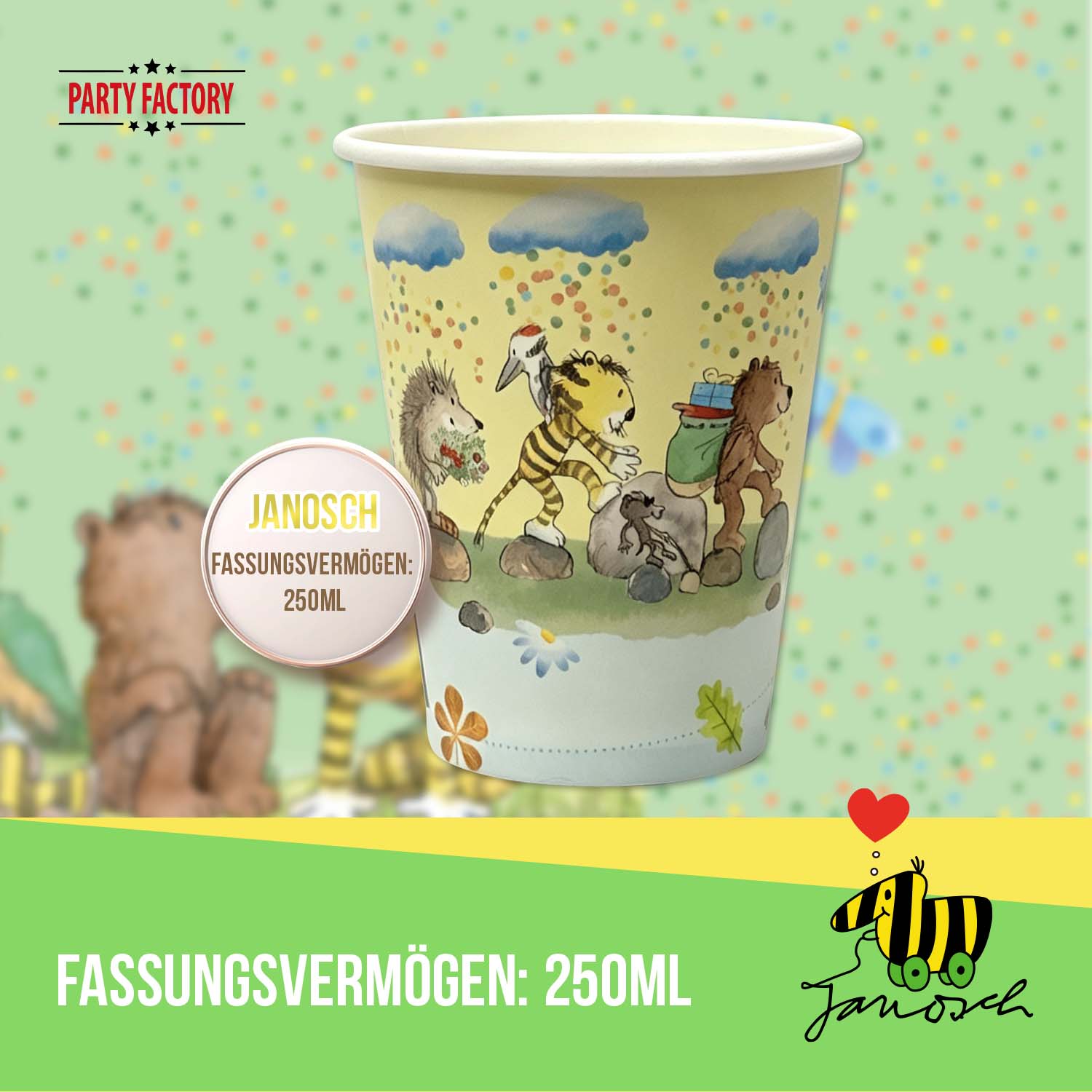Janosch pastellig Pappbecher 250 ml 8er 2