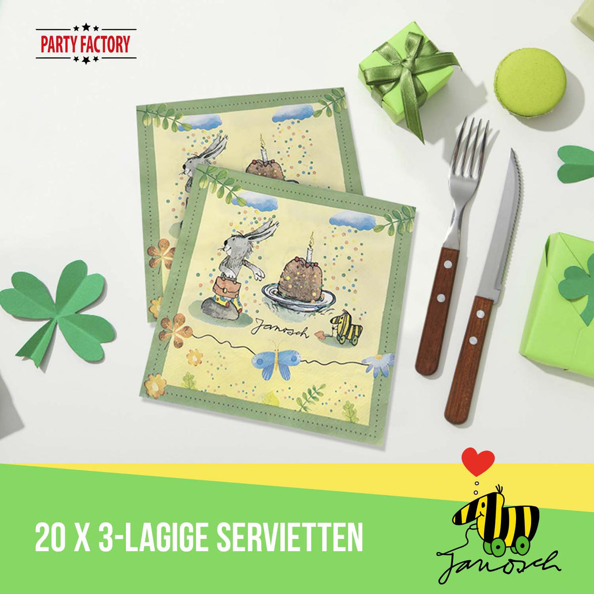 Janosch pastellig Servietten 3-lagig 20er 3