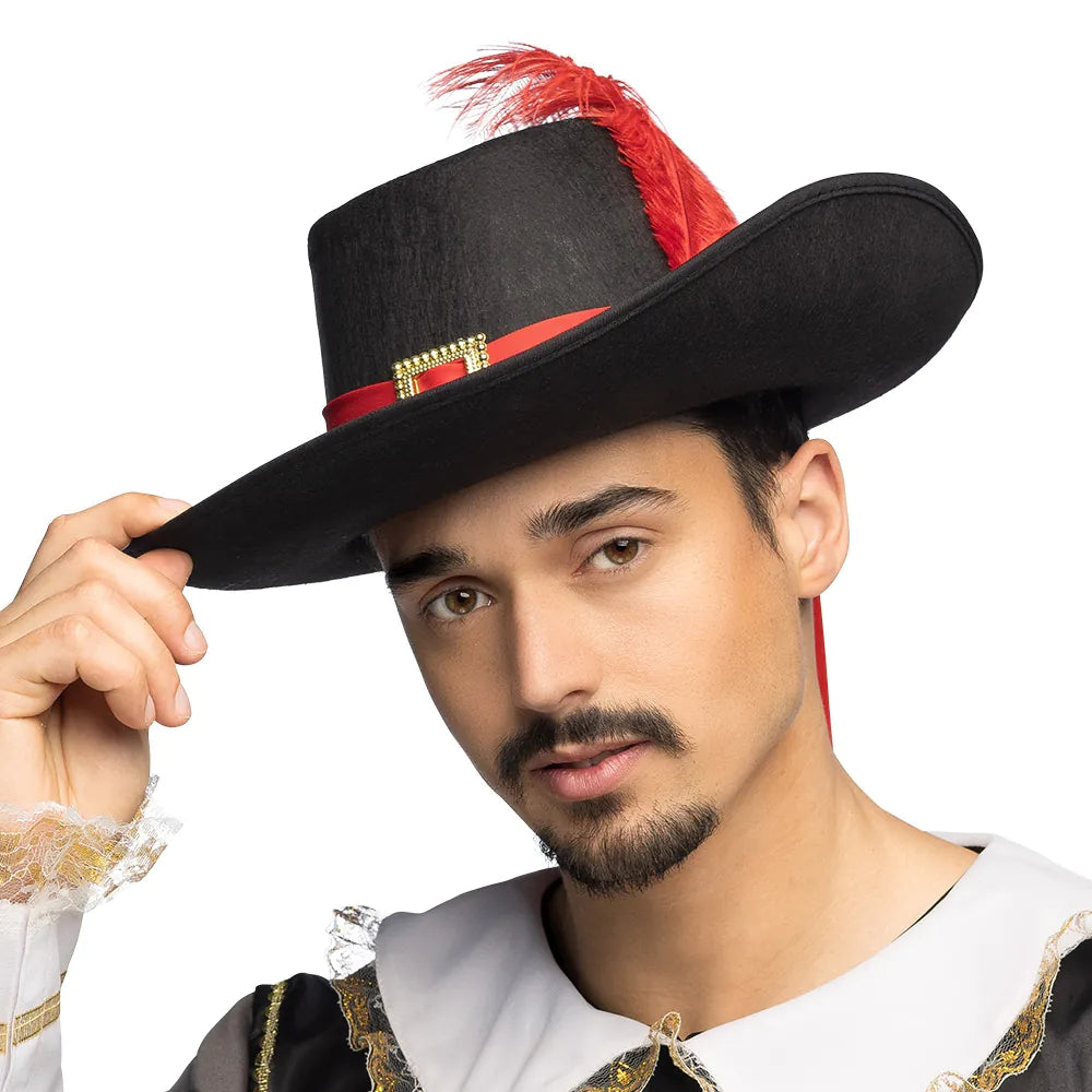 Musketier Hut Sebastien schwarz edler Kostümhut mit Feder 1
