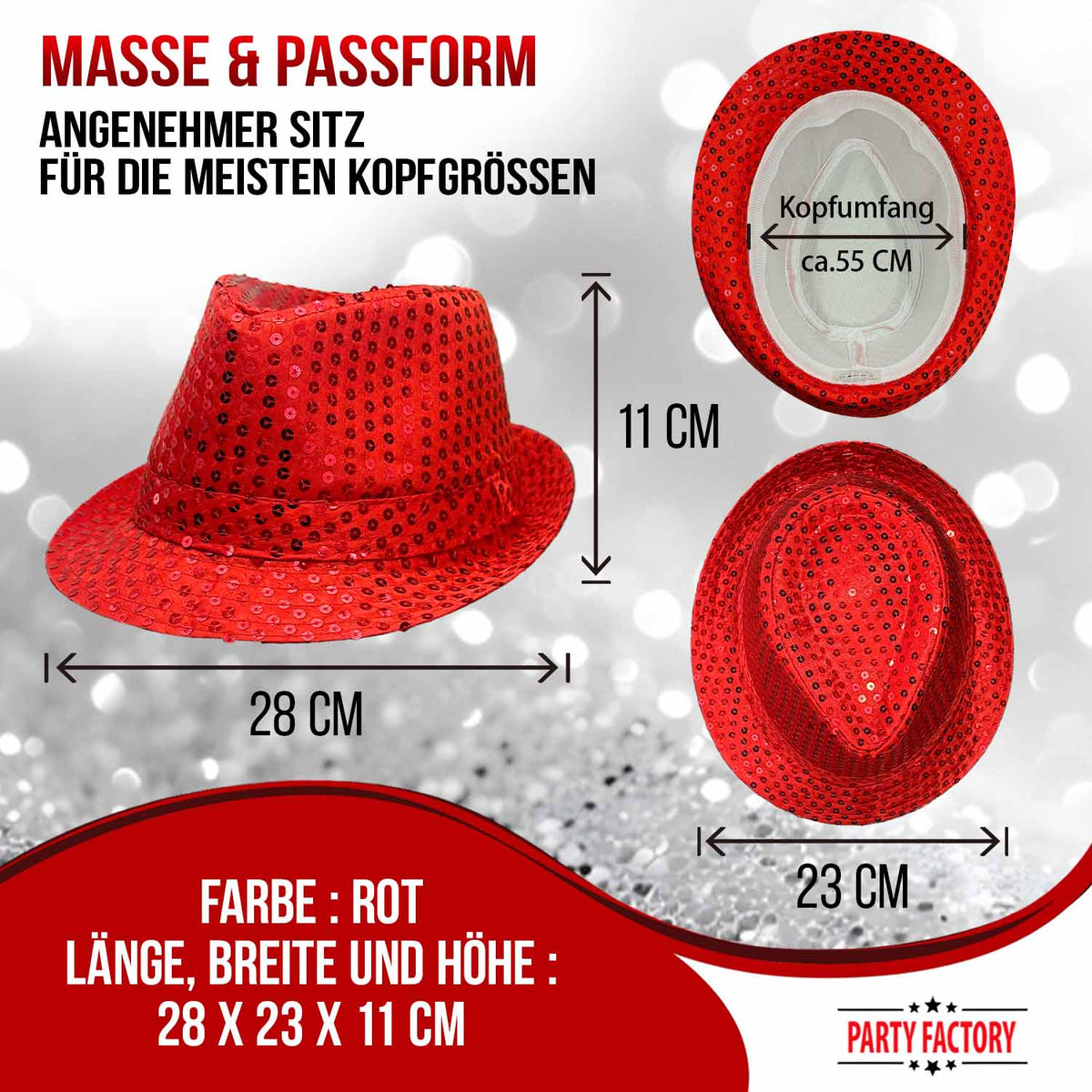 Pailletten-Hut Farbauswahl Basic Kostüm Accessoire 14