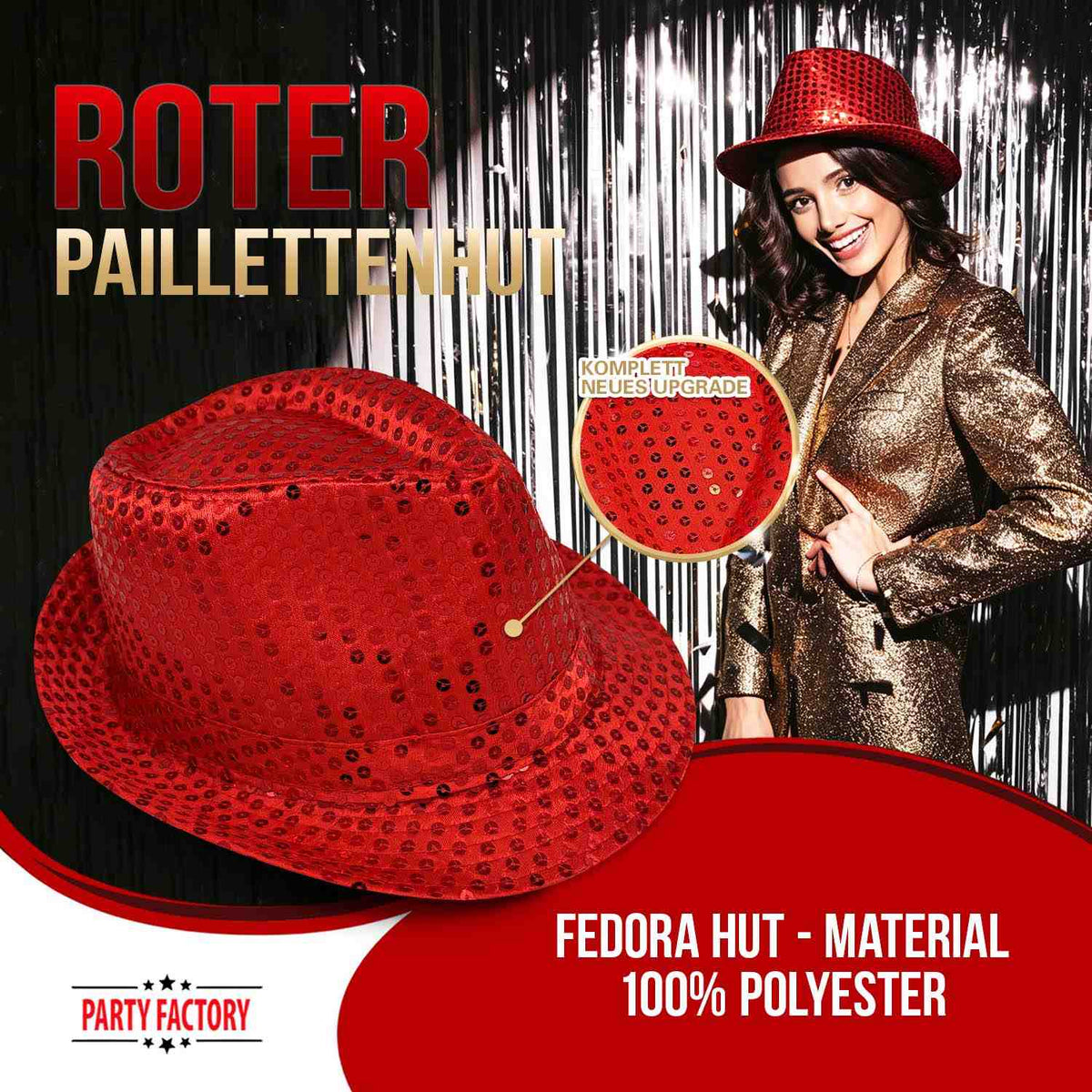 Pailletten-Hut Farbauswahl Basic Kostüm Accessoire 15