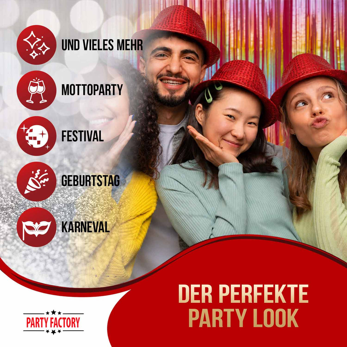 Pailletten-Hut Farbauswahl Basic Kostüm Accessoire 17
