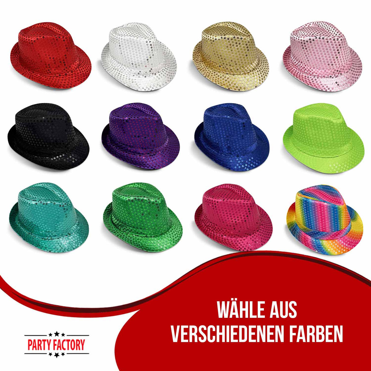 Pailletten-Hut Farbauswahl Basic Kostüm Accessoire 18